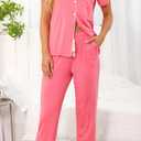 Samring Women Pajamas Sets 2 Piece Short Sleeve Soft Sleepwear Pjs Lounge Set Button Down Nightwear with Long Pants (Small, Coral Dot)