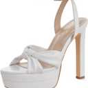 GENSHUO Bow Knot 5.5 inch Stiletto High Heels for Women Platform Open Round Toe Strappy Heeled Sandals Wedding Party Prom Shoes (White) 8.5 