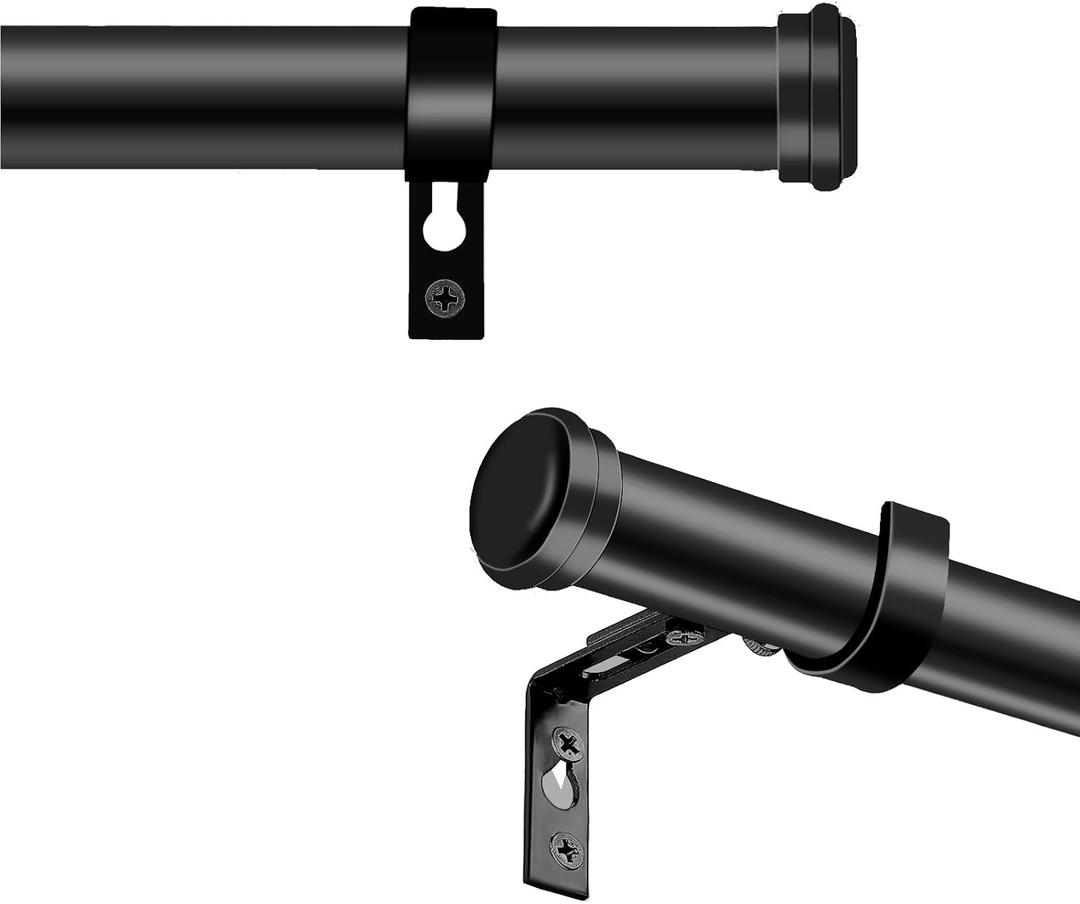 "Black Wrap Around Industrial Curtain Rod, 32-144 Inches Adjustable, 1-Inch Diameter, Black - Indoor and Outdoor Use"