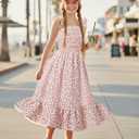Sunny Spirit Girl's Summer Floral Dresses Kids Cute Ruffle Sleeve Smocked Flowy Dress 6-14 Years