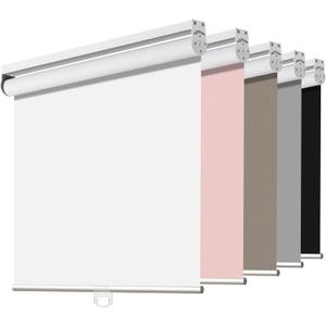 Joydeco White Fabric Mini Blinds 35 Inch Wide Cordless Black Out Roller Shades for Sliding Glass Door Bedroom Home Window Darkening (35x 75)