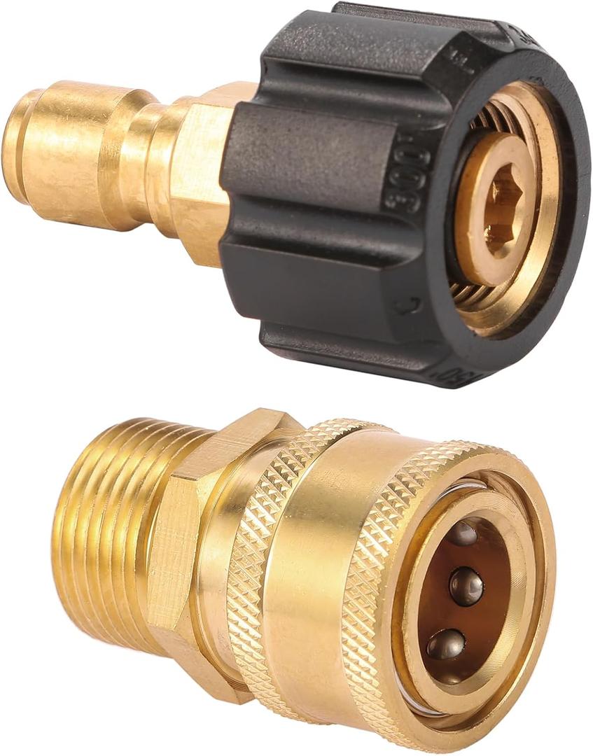 Pressure Washer Quick Connect Fittings, Quick Connect Kit M22 14mm to 3/8 Inch, 2 Pieces (1 Set)