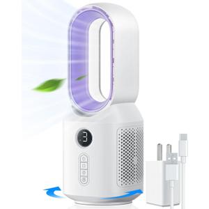 let'me Desk Fan, 106 Oscillating Fan for Indoors,Bladeless with 3 Speeds, Small Office Fan with LED Light, (Purple-Without Batteries)
