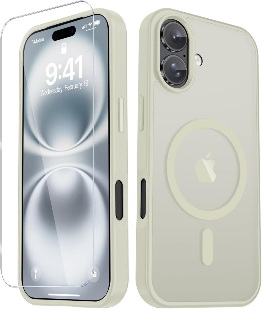 YENAPOON for iPhone 17 Case, Matte Magnetic Phone Cover [with 1 Screen Protector] [Support for MagSafe] [Shockproof Military Grade Protection] Translucent Frosted Back, Cream White