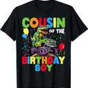 Cousin Of The Birthday Boy Dinosaur T-Rex Monster Truck T-Shirt (Black)