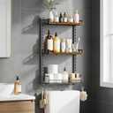 Kalrin 3 Tier Bathroom Shelves Over Toilet - Wall Mounted Floating Shelves with Drain Basket, Toilet Paper Storage, Height Adjustable Over The Toilet Storage, Vintage Brown