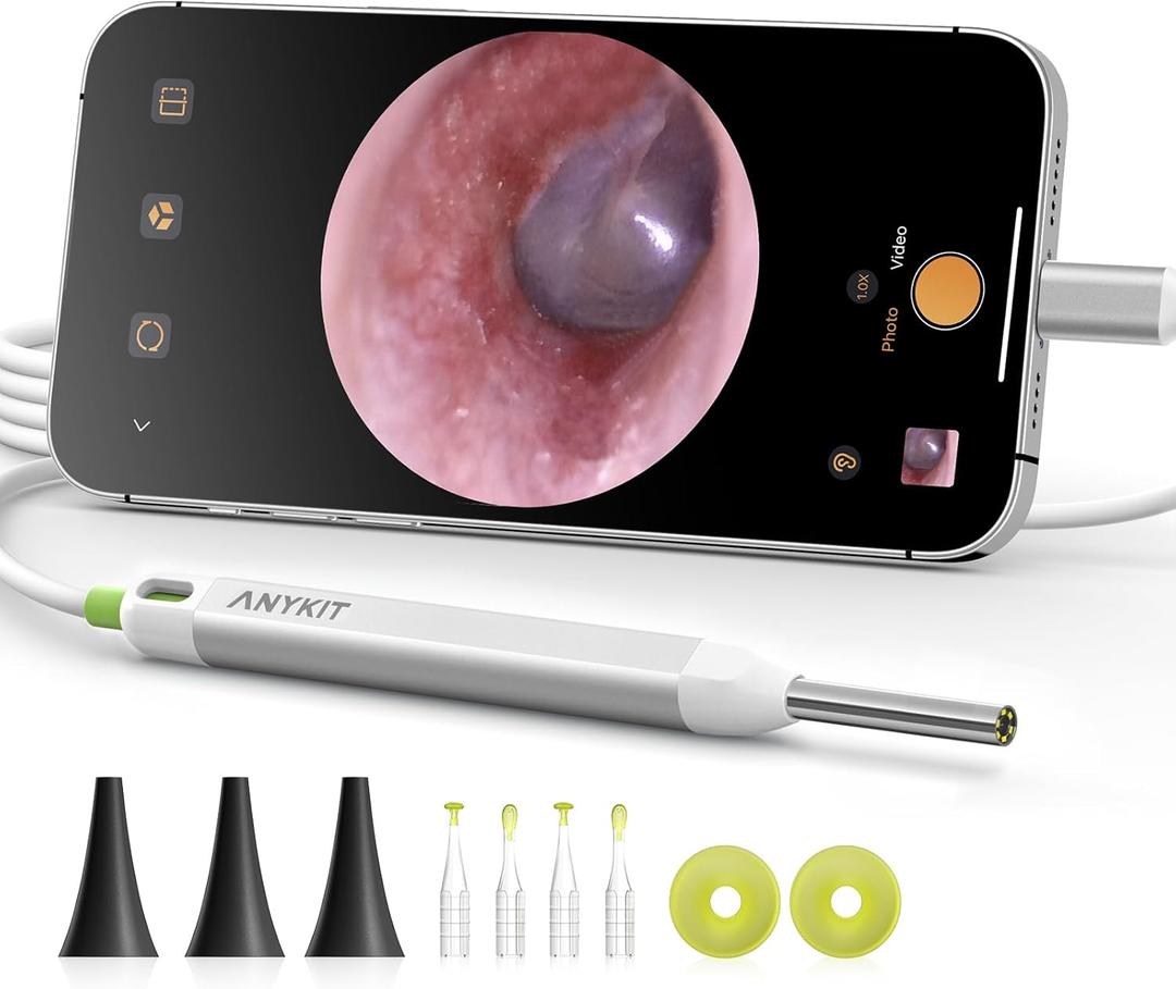Anykit Visual Ear Wax Removal Camera, Type-C Digital Otoscope with 6 LED Lights and Ear Camera with Earwax Removal Tool for Adults & Children, Compatible with iPhone 15& Android (Silver)