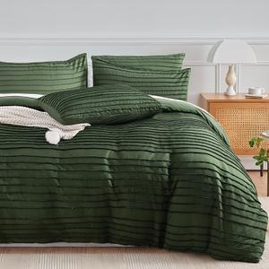 NEXHOME PRO Duvet Cover King,3 Pieces Boho Tufted Duvet Cover Set, Soft and Lightweight 100% Washed Microfiber Comforter Cover Set for All Season(Forest Green,104 x 90)-No Comforter