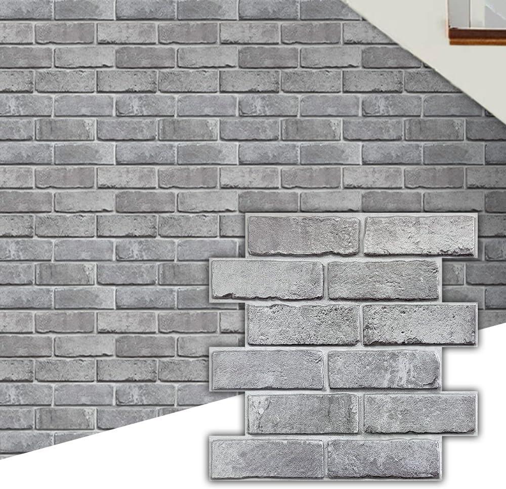 Commomy 10 Pcs 3D Peel and Stick Brick -11.8"X11.8" Small Size Thin PVC Faux Brick Wall Panels Farmhouse DIY Self-Adhesive Wall Tile Faux Brick Paneling for Living Room,Bedroom,RV, Kitchen,Fireplace