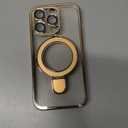 Magnetic for iPhone 14 Pro Case with Invisible Stand[Compatible with MagSafe][Full Camera Lens Protector][Military Drop Protection]Shockproof Not Yellowing Clear Slim Soft for Women Men Gold