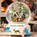 Christmas Snow Globe Ceramic Base LED Light Musical Gingerbread Man House Snowflakes (Beige)