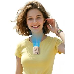 Aecooly Mini Portable Neck Fan, Mighty Hands Free Fan, Magnetic Fit Click 01 USB Rechargeable [10H Max Cooling Time], Personal Battery Powered, Pocket for Travel, Summer, Gifts for Women -Beige