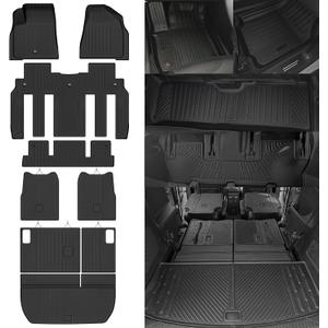 Custom Fit Floor Mats for Chevy Traverse 2009-2017/Buick Enclave 2008-2017 7 Seats/Captain Seat, All Weather TPE Floor Liner & Trunk Mat & 2nd/3rd Row Backrest Mat, Full Set Interior Accessories