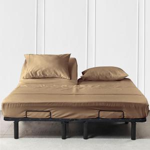 JS Sanders Collection 600TC Flex Top Cal-King Sheets for Sleep Number Bed - 100% Cotton 4 Pcs Top Split Sheets for Adjustable Bed, Cal-King 34 Inch Down Taupe -18 Inch Deep
