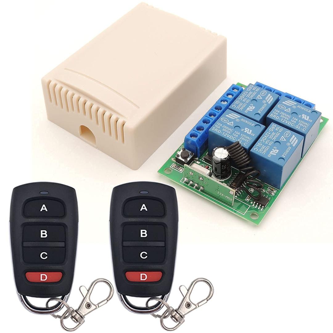 DieseRC DC 12V Wireless Relay Remote Control Switch 433MHz RF 4 Channels Relay Receiver Board with 2 Transmitters for Truck Trunk Motor Garage Door Electric Lock, 3 Operating Modes