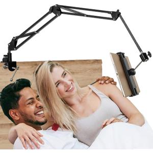 Tablet Stand Holder for Bed,Folding Tablet Holder for Desk,Flexible Tablet Arm Clamp Compatible with iPad/iPhone15/iPad Pro/N-Switch,Kindle Fire,or others 4.5~12.9 Inch-Reading,Watching Black