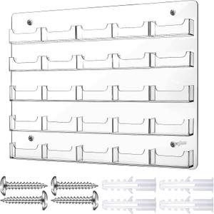 Lincia Acrylic Business Card Holder Wall Mount Clear Sticker Display Rack Multiple Clear Card Organizing Sticker Display Stand Pre Drilled Acrylic Holders(25 Pocket,19.49 x 14.76 Inch)