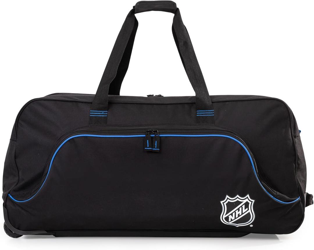 NHL 34-Inch Black Rolling Hockey Bag with Wheels Heavy Duty Oversized Travel Duffle Bag