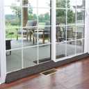 HOME DISTRICT Sliding Door Draft Stopper - Glass Door Draft Blocker, Patio Under Door Draft Stopper, Door Air Blocker Draft Dodger Approx. 71" Long - Black Faux Linen