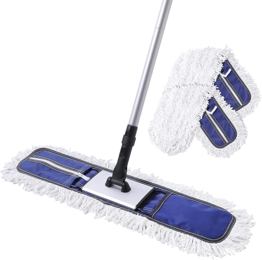 24" Commercial Dust Mop for Floor Cleaning, Heavy Duty Duster Floor Mop with 59 Extendable Long Handle,Hotel Gym Garage Hospital Household Cleaning Supplies for Hardwood,Marble Floors,Blue