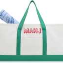 Mahjong Bag for Tiles and Racks Empty American Mahjong Tiles Carrying Tote 31.5 x 12 x 4 Inches Canvas Tile Games Accessories Gifts for Card Pushers Rack Mat Carrying (Case Only)(Green)