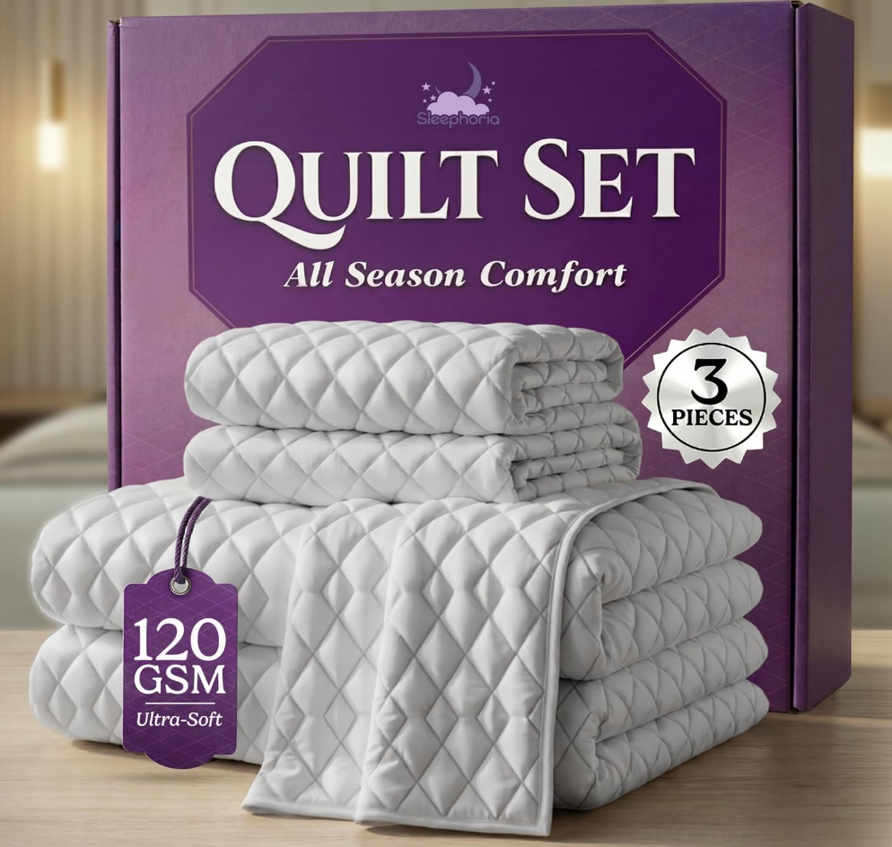 Queen Quilt Bedding Set - Cloud Soft All-Season Bedspread 3 PC w/Shams, Bed Quilt Queen Size Coverlet - Oversized, Light Weight, Ultra Durable, Easy Care - 90 x 96 in (White)