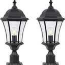 24" Aluminum Outdoor Post Light with 3" Fitter Base for Post Pole Mount, 2 Pack Black Exterior Pole Lantern Lights with Seeded Glass, Large Outside Post Lamp for Yard Garden