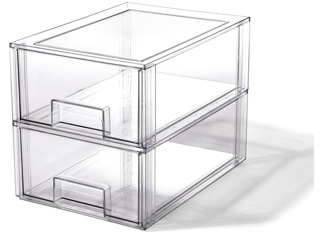 BINO | Stackable Storage Drawers, Large - 2 Pack, Clear | THE CRATE COLLECTION | Storage Bins With Drawers | Bathroom Organizers | Under Sink Organizer | Vanity Cabinet Home Organization