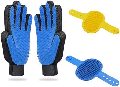 Dog Washing Gloves Brush for Pet: JOANGIHC 3PCS Dogs Shedding Wash Massage Gloves Grooming for Short Long Haired Dogs Cats (Light Yellow)