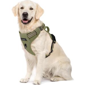 Funfox Dog Harness No Pull, Adjustable Pet Vest Harness, Super Soft Material with Vertical Handle Easy Control, Reflective Night Walking, 2 Leash Clips for Medium Sized Dogs, Army Green, M
