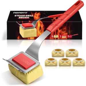 Grill Brush Bristle Free + 5 Replaceable Pads, Steam Grill Brush for Outdoor Grill, BBQ Grill Brush and Scraper for Cast Iron/Stainless Steel Grates, Safe Grill Cleaner Brush, Gift for Men Dad