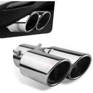 Car Exhaust Tips, Stainless Steel Dual Outlet Straight Style Muffler Exhaust, 2.5" Dual Tail Pipe Muffler Tip, Universal for Most Cars (Silver) (1 PC)