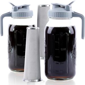 Cold Brew Coffee Maker 64 Oz Mason Jar Cold Brew Pitcher With Strainer 2 Set Half Gallon Wide Mouth Glass Iced Coffee Maker With Spout Lids 2 Quart Glass Pitcher For Fridge, Lemonade, Cold Brew Cold Brew Coffee Maker 64 Oz Mason Jar Cold Brew Pitcher With Strainer 2 Set Half Gallon Wide Mouth Glass Iced Coffee Maker With Spout Lids 2 Quart Glass Pitcher For Fridge, Lemonade, Cold Brew