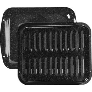 Broiler Pan for Oven 16.75"13" Non-Stick Porcelain Coated 2-Piece Set, Broiling Pan for Oven Safe Up to 500F, Drains Fat, Dishwasher Safe Broiler Pans for Steak, Bacon & Vegetable, 16.75 x 13 x 1.5 inches