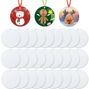 30pcs Sublimation Ornament Blanks, 3 inch Round MDF Personalized Sublimation Blanks Pendants Double Side Christmas Tree Discs Hanging Ornaments DIY Crafts Gift Decoration