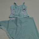 TALLWH Girls Swimsuit, Adjustable Straps Cut Out One Piece Bathing Suit with Solid Color Cover Up Skirt Girls' Swimwear 5-6Y, Cyan Blue