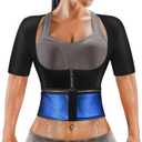 MATKAO Sauna Suit for Women Weight Loss Sauna Shirt for Women Sweat Suit Waist Trainer Vest Fitness Body Shaper Zipper (Large, Blue)