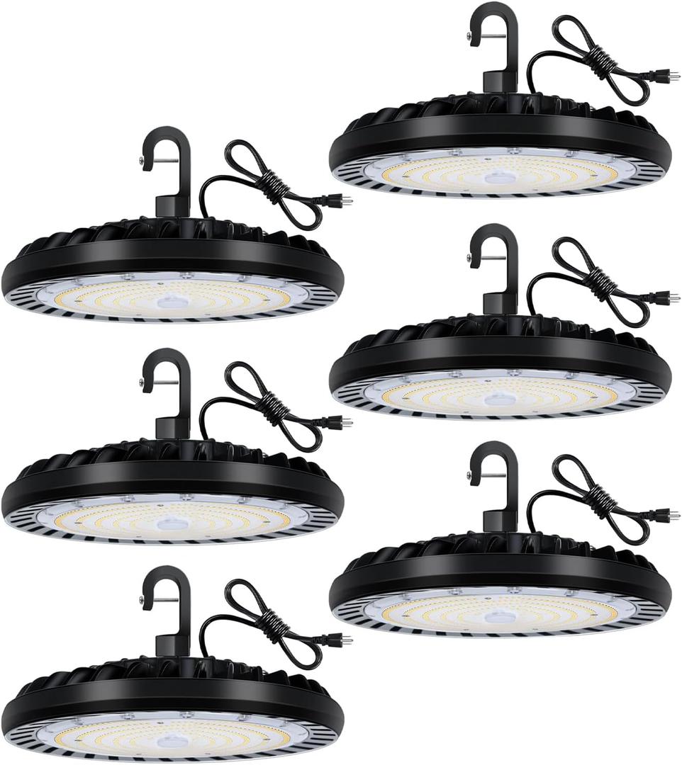 hykolity 6 Pack LED High Bay Light 200W, 5000K UFO LED High Bay Light Fixture with US Plug [600W MH/HPS Equiv.] 120-277V, 26,000lm,IP65 Commercial Warehouse Area Light for Wet Location