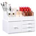 Cq acrylic Hair Accessory Organizer for Girls, Large Capacity Stackable Makeup Organizer With 4 Drawers,Dorm Decorations for College Girls and Fragrance Organizer for Vanity for Beauty Supplies,White