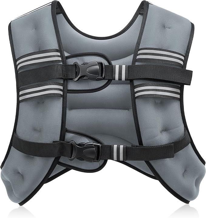 Weighted Vest, 6lb/8lb/12lb/16lb/20lb/25lb/30lb Weight Vest with Reflective Stripe for Workout, Strength Training, Running, Fitness, Muscle Building, Weight Loss, Weightlifting (Grey)