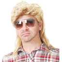 Swiking Mullet Wigs for Men Gold 70s 80s Curly Retro Disco Rocker Punk Fancy Natural Party Cosplay Costume Hair Halloween Men and Women Replacement Wig Full Wigs UnisexGold