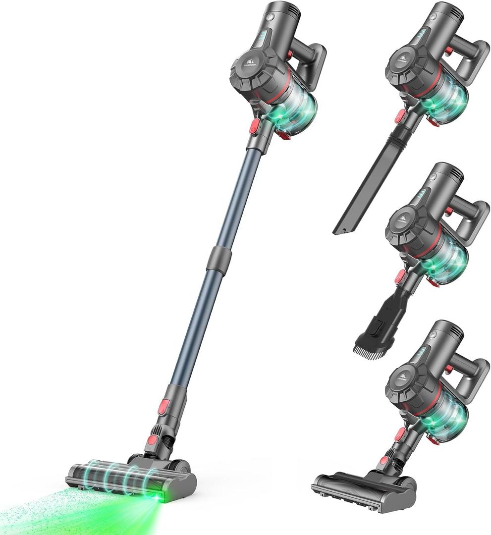 Cordless Vacuum Cleaners for Home, Stick Vacuum with Powerful Suction 45Mins Runtime, Self-Standing Stick Vacuum with LED Headlights, 6 in 1 Lightweight Handheld Vac for Pet Hair Carpet Hard Floors