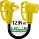 POWGRN 50 Amp to 30 Amp RV Adapter 12 inch, Heavy Duty Extension Cord 10/3 Gauge RV Electrical Adapter, NEMA 14-50P Male to NEMA TT-30R Female, STW 30AWG 30A 125V 3750W, Black-Yellow, ETL Listed