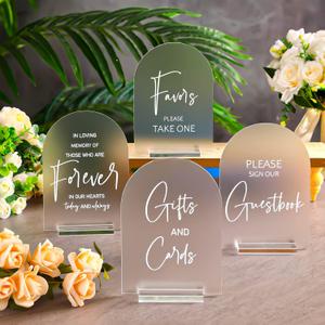 Chunful 4 Pcs Clear Acrylic Wedding Sign for Ceremony Reception 5 x 7 Frosted Arch Wedding Signage Decor with Stand Guestbook Cards and Gifts in Loving Memory Favors Sign(Elegant White,Fresh Style)