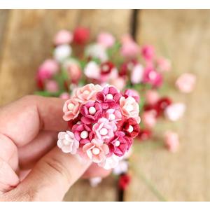 Handmade 100 pcs Mini Flowers Mulberry Paper Flowers 13-15 mm Scrapbook Craft Card DIY Craft Using for Crafts, Bouquets, Scrapbooks, Decorations Artificial Flowers (Wedding Tone)