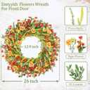 26" Floral Wreath, Artificial Spring Wreaths for Front Door, with Wildflower Portulaca Flowers, Indoor Outdoor Porch Window Wall Home Decor for Valentines Day Easter, Summer & Wedding Orange