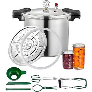 25 Quart induction pressure canner Cooker&pressure canner with gauge&pressure canners for canning&Pressure Gauge | Pressure Regulator | pressure canning pot | Pressure release 13 PSI (+/- 5%)