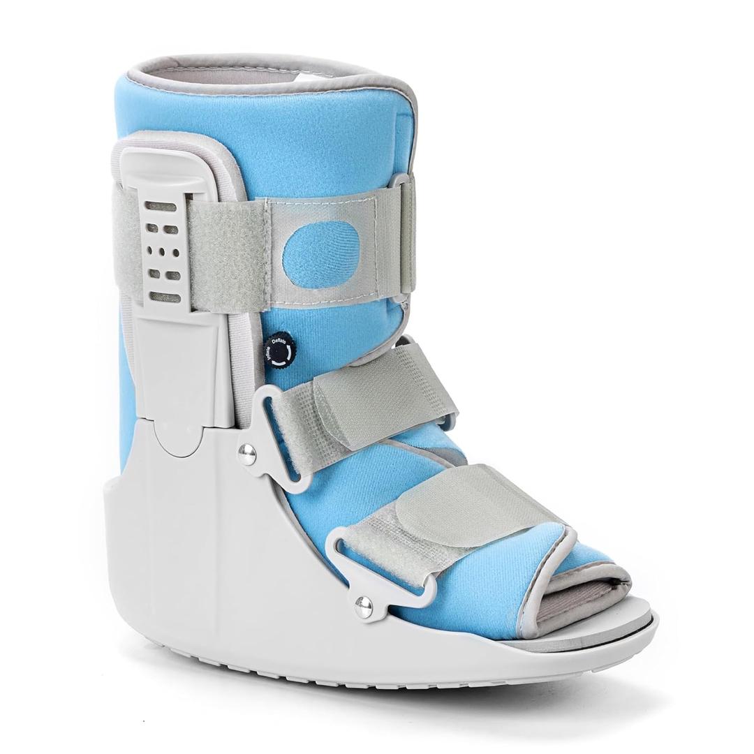 Jewlri Walking Boot for Broken Foot, Air Cam Walker Boot for Foot Injury Adjustable Fracture Support for Sprained Ankle, Grey Shell with Light Blue Lining for Women, Medium