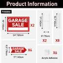 6 Pcs Garage Sale Signs with Stakes, 2 Foldable Extra-Large Garage Sale Signs 24" x 16" and 4 Arrow Yard Signs 17" x 6", Metal Stakes and Double Sided Waterproof Design for Garage Sale Supplies