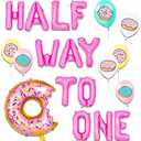 JeVenis 12 Pink Donut Half-Birthday Balloons for Children's Birthday Party